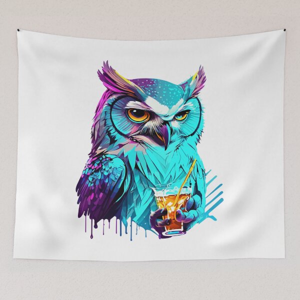 Item preview, A cool owl with drink. designed and sold by ReneMM.