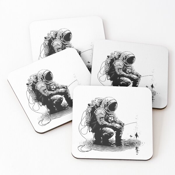 Item preview, Astronaut on Fishing Outer Space Universe Black White Moon Mars designed and sold by Tomioka-Art.