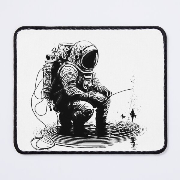 Item preview, Astronaut on Fishing Outer Space Universe Black White Moon Mars designed and sold by Tomioka-Art.
