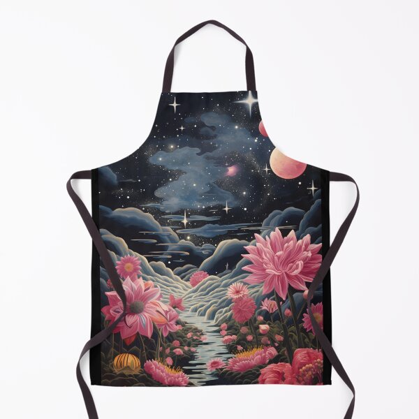 Item preview, Vintage Fairy Space Landscape of Pink Flower Meadow and Starry Sky with Planets, Clouds and Shining Stars designed and sold by Je-we.