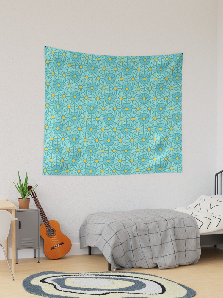 Thumbnail 1 of 3, Tapestry, Tessellated Flowers Pattern - Teal Tiles (micro) designed and sold by anisgott.
