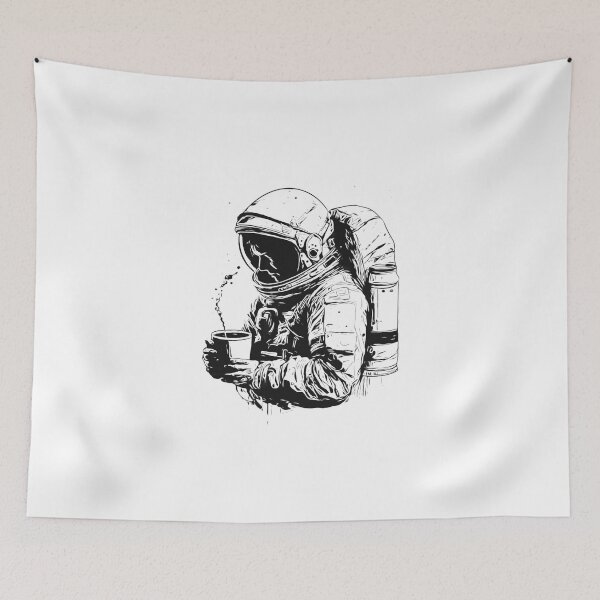 Item preview, Astronaut with coffee Space Universe Black White Moon Mars designed and sold by Tomioka-Art.