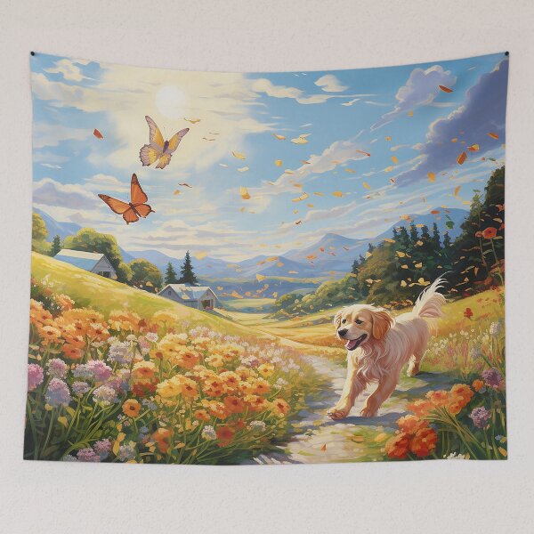 Item preview, Labrador Chasing Butterflies in Country Scene designed and sold by lovefurries.