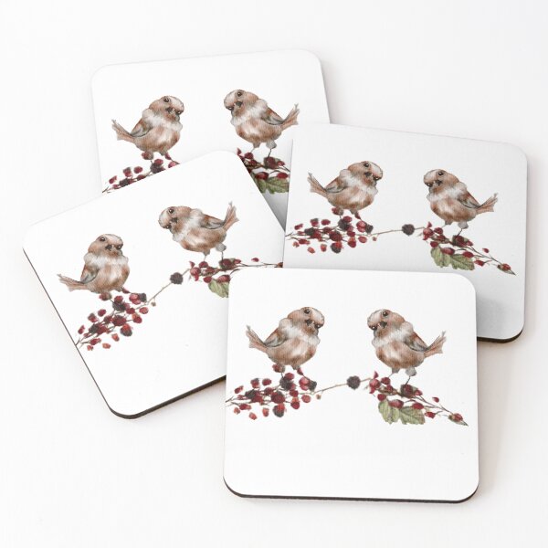Item preview, Cozy cottagecore watercolor two curious baby bird finches sitting on a blackberry branch designed and sold by Monica Laipple.