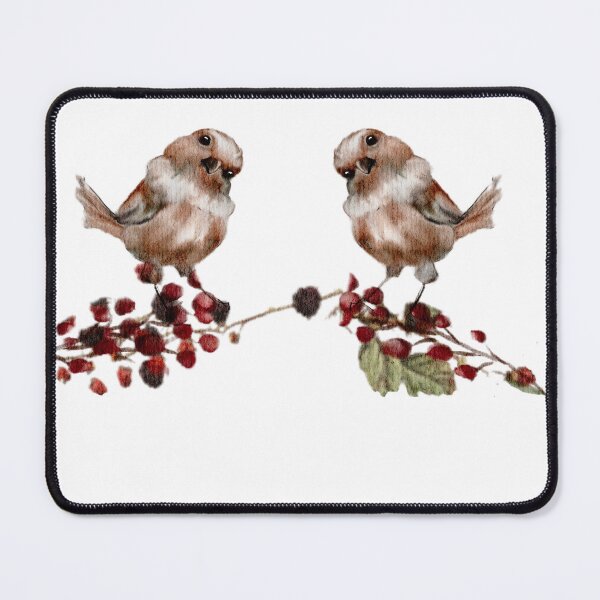 Item preview, Cozy cottagecore watercolor two curious baby bird finches sitting on a blackberry branch designed and sold by Monica Laipple.