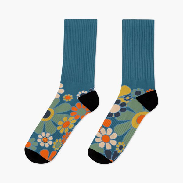 Item preview, Retro Garden Flower Cuff Pattern Blue Orange Green Mustard designed and sold by kierkegaard.