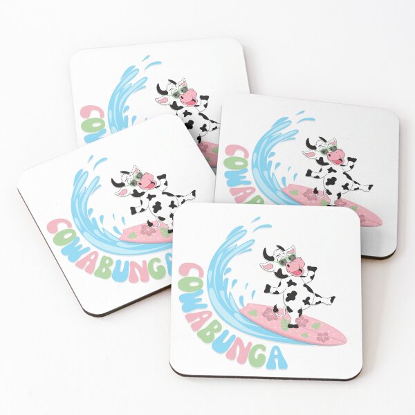 Item preview, “COWABUNGA” Cow Surfing Joke Illustration designed and sold by nugthecat.