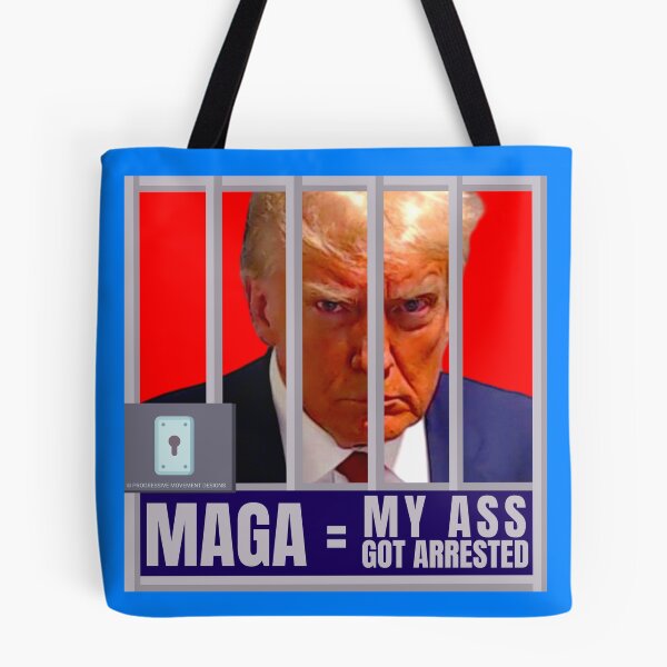 Item preview, PMD01041 Progressive Movement Designs Trump Mugshot MAGA My Ass Got Arrested design for liberal Democrat resistance against bigotry, for liberals Democrats or progressives against Trump Republicans designed and sold by ProgressiveLeft.