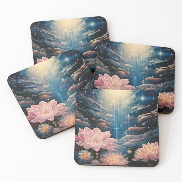 Item preview, Vintage Fairy Space Landscape of Pink Flower Meadow and Starry Sky with Clouds and Shining Magic Stars designed and sold by Je-we.