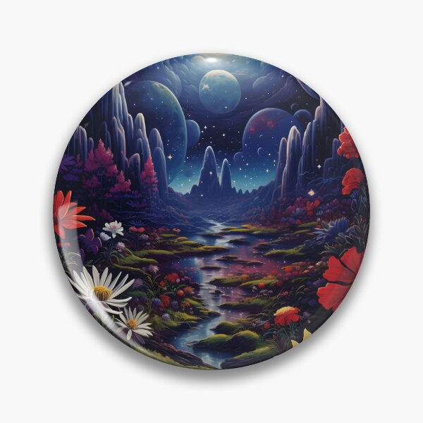 Item preview, Vintage Fairy Space Landscape of Flower Meadow and Starry Sky with Planets, Nebula and Shining Stars designed and sold by Je-we.
