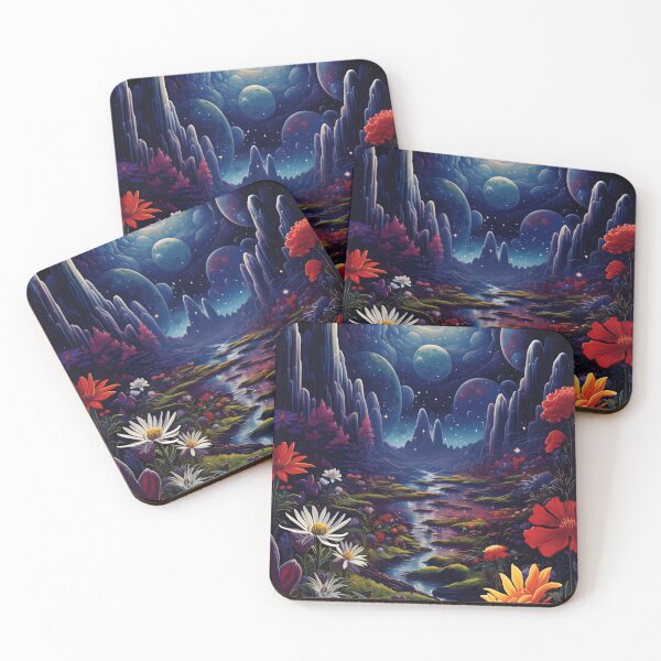 Item preview, Vintage Fairy Space Landscape of Flower Meadow and Starry Sky with Planets, Nebula and Shining Stars designed and sold by Je-we.