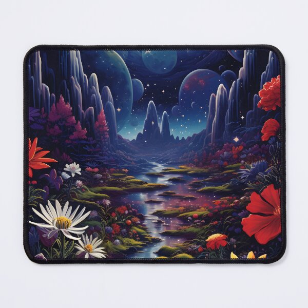 Item preview, Vintage Fairy Space Landscape of Flower Meadow and Starry Sky with Planets, Nebula and Shining Stars designed and sold by Je-we.