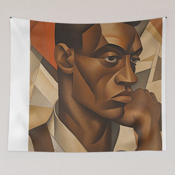 Item preview, Abstract painting of a frowning man designed and sold by WallWhimsyWorks.