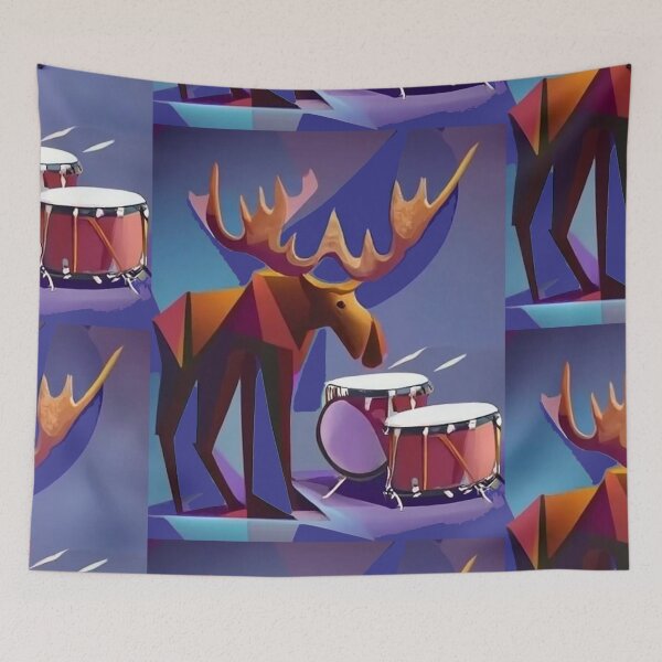 Item preview, Funny Moose Playing Drums Cubism Art designed and sold by Nature's Fancy.