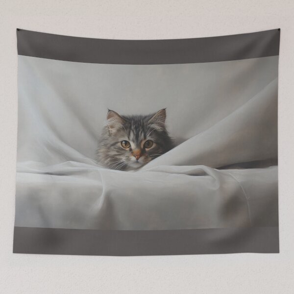 Item preview, Minimalist Fluffy Tabby Cat with Blanket designed and sold by Shannon Hilson.