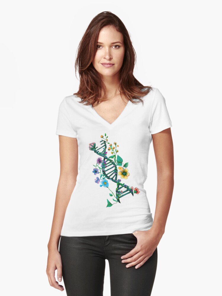 Floral DNA Strand - In My DNA - Multicolor Hues Fitted V-Neck T