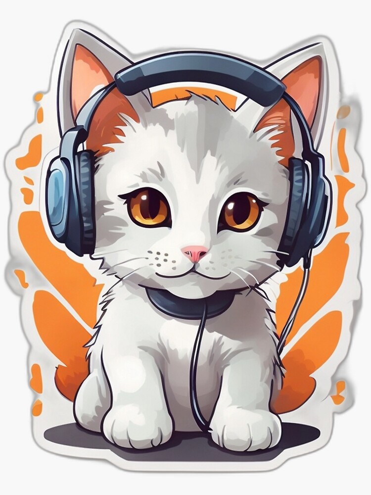 Groovy Kitty: A Cute Little Cat Rocking Headphones Sticker by Salouha