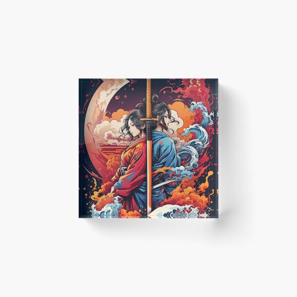 Item preview, Blazing Dual Katanas: An Illustration of Colorful Fire and Smoke designed and sold by ViralVibeLab.