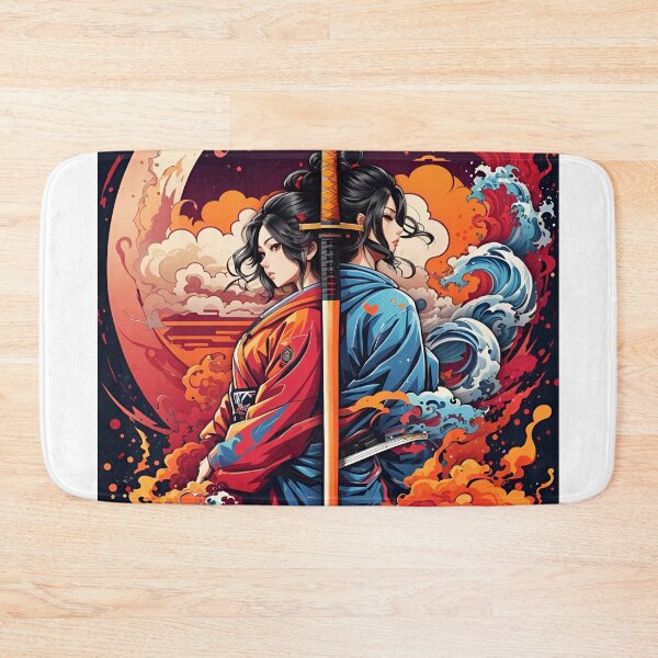 Item preview, Blazing Dual Katanas: An Illustration of Colorful Fire and Smoke designed and sold by ViralVibeLab.