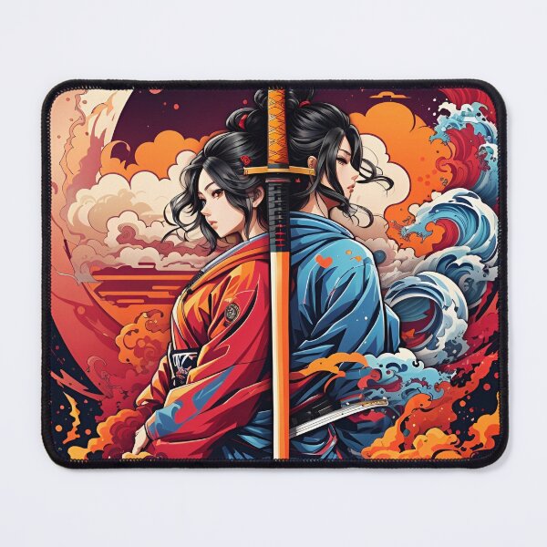 Item preview, Blazing Dual Katanas: An Illustration of Colorful Fire and Smoke designed and sold by ViralVibeLab.