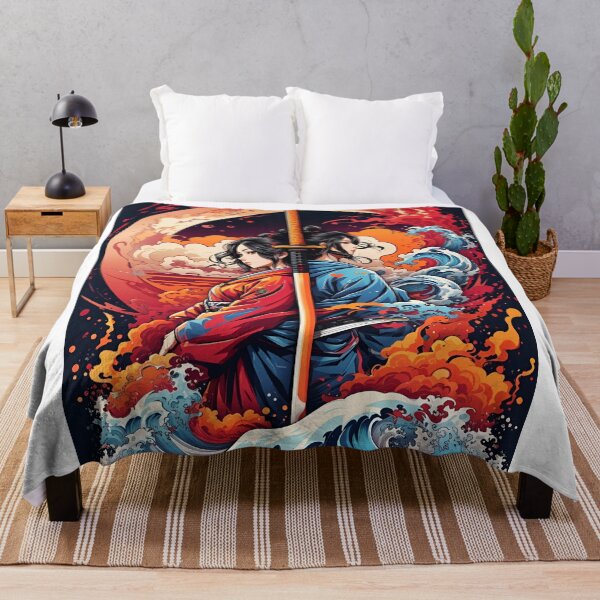 Item preview, Blazing Dual Katanas: An Illustration of Colorful Fire and Smoke designed and sold by ViralVibeLab.