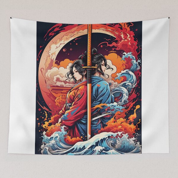 Item preview, Blazing Dual Katanas: An Illustration of Colorful Fire and Smoke designed and sold by ViralVibeLab.