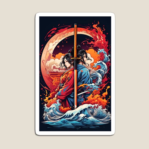 Item preview, Blazing Dual Katanas: An Illustration of Colorful Fire and Smoke designed and sold by ViralVibeLab.
