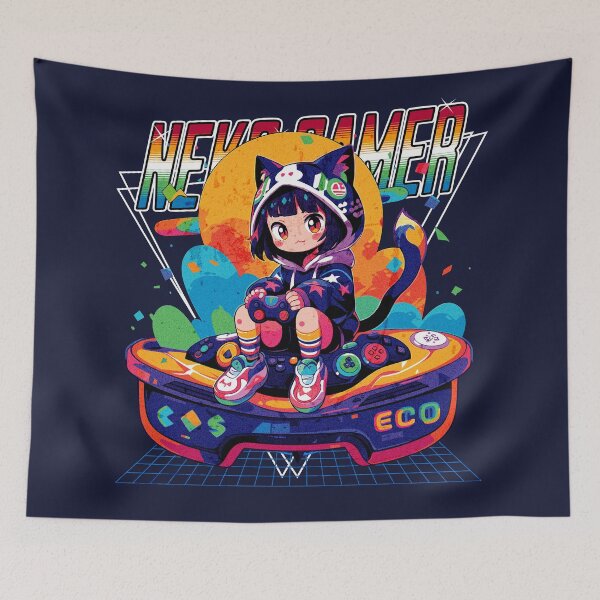 Item preview, 80s Neko Gamer 2 designed and sold by Chibi Cat Art Corner.