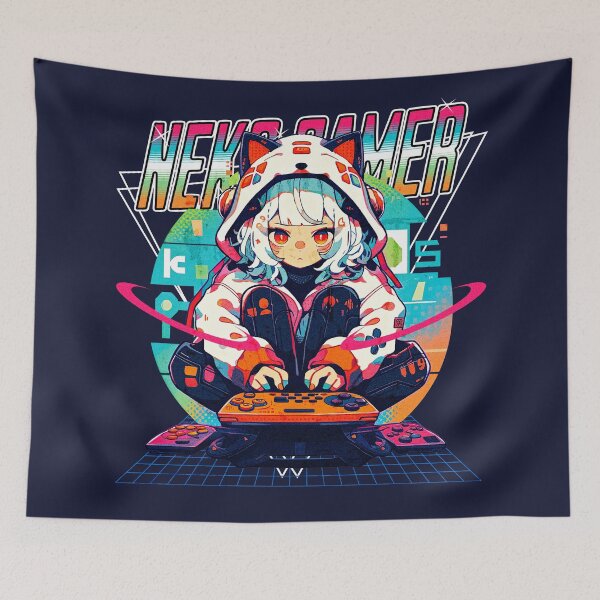 Item preview, 80s Neko Gamer designed and sold by Chibi Cat Art Corner.