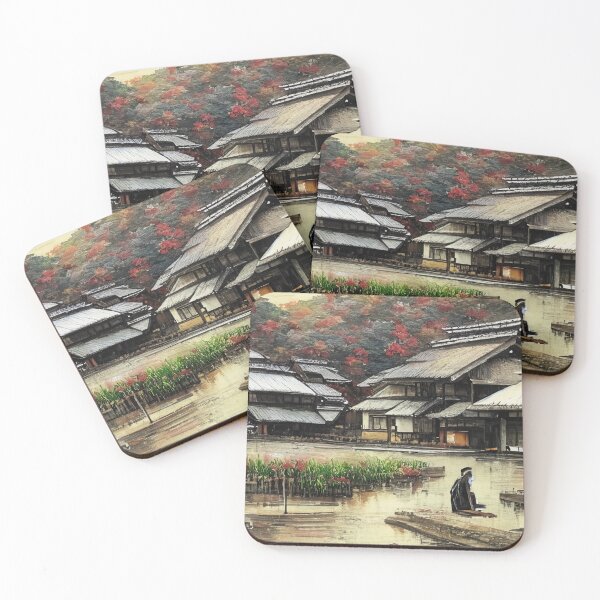 Item preview, A Medieval Japanese Village Designed in Ukiyo e Style designed and sold by safasenart.