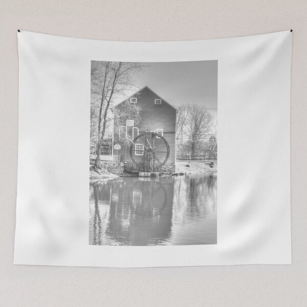 Item preview, Reflections Monochrome Grist Mill Waterwheel Historic Smithville, New Jersey designed and sold by BradKnorrArt.