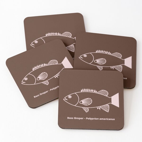 Item preview, Kawaii Bass Groper Fish in Pale Pink on Chocolate Brown designed and sold by fruttidimare.