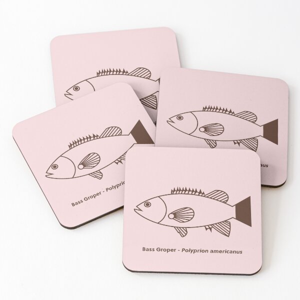Item preview, Kawaii Bass Groper Fish in Chocolate Brown on Pale Pink designed and sold by fruttidimare.