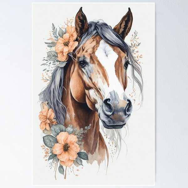 Item preview, Horse with flowers pained in watercolor designed and sold by tamigrace0113.