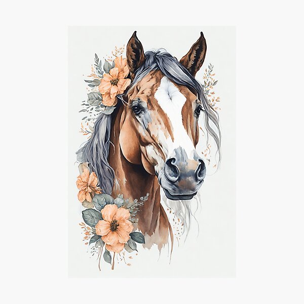 Aperçu de l'œuvre Cheval avec des fleurs peintes à l'aquarelle créée et vendue par tamigrace0113.