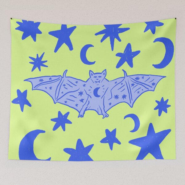 Item preview, Mystical Bat with Stars and Moons, Blue over Chartreuse designed and sold by Daydreamer Alley.