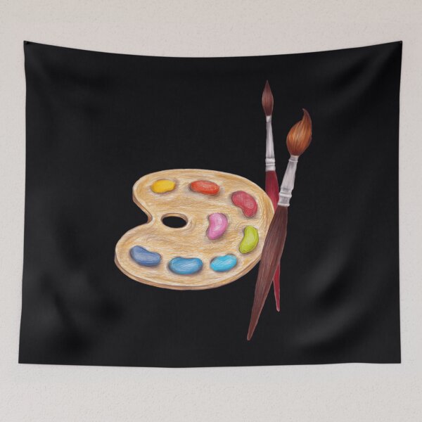 Item preview, palette with paints and two brushes  	 		 designed and sold by msycowzqj91.