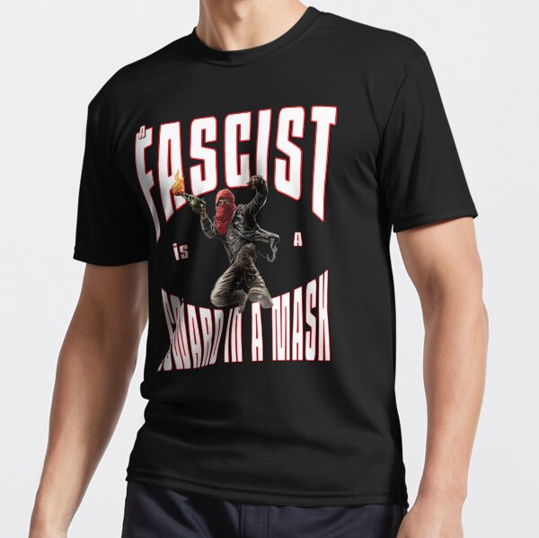 Vista previa del artículo con la obra «UN FASCISTA ES UN COBARDE CON MÁSCARA», diseñado y vendido por The Levee Designs.