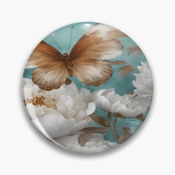 Item preview, White Peonies Shiny Transparent Rusty Turquoise Butterfly Wings Flying Papillon designed and sold by WearWolfDesigns.