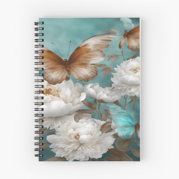 Item preview, White Peonies Shiny Transparent Rusty Turquoise Butterfly Wings Flying Papillon designed and sold by WearWolfDesigns.