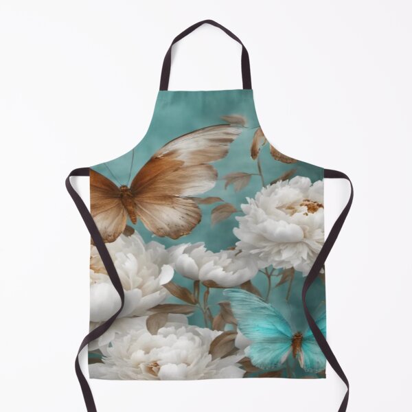 Item preview, White Peonies Shiny Transparent Rusty Turquoise Butterfly Wings Flying Papillon designed and sold by WearWolfDesigns.