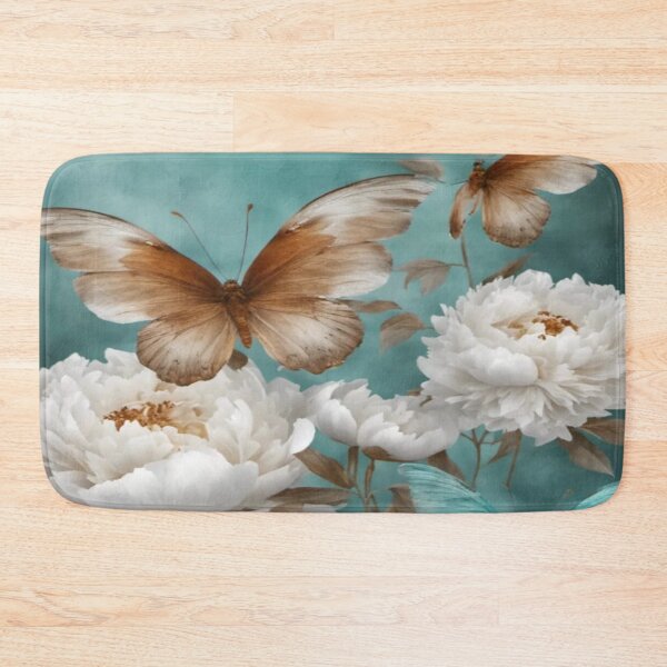 Item preview, White Peonies Shiny Transparent Rusty Turquoise Butterfly Wings Flying Papillon designed and sold by WearWolfDesigns.