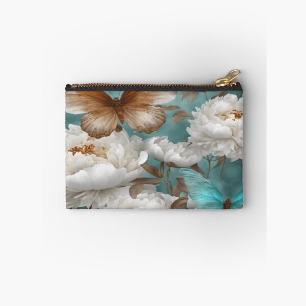 Item preview, White Peonies Shiny Transparent Rusty Turquoise Butterfly Wings Flying Papillon designed and sold by WearWolfDesigns.