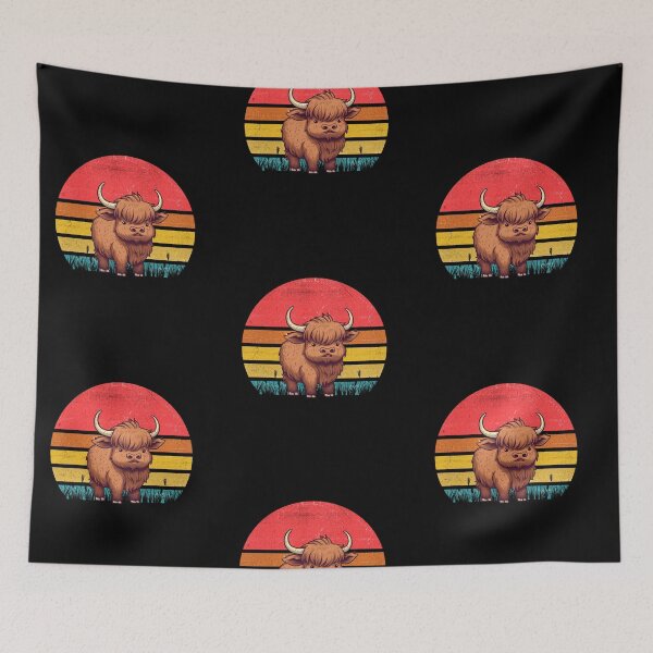 Item preview, Scottish Highland Cow Vintage Retro Sunset designed and sold by rafaeltto.