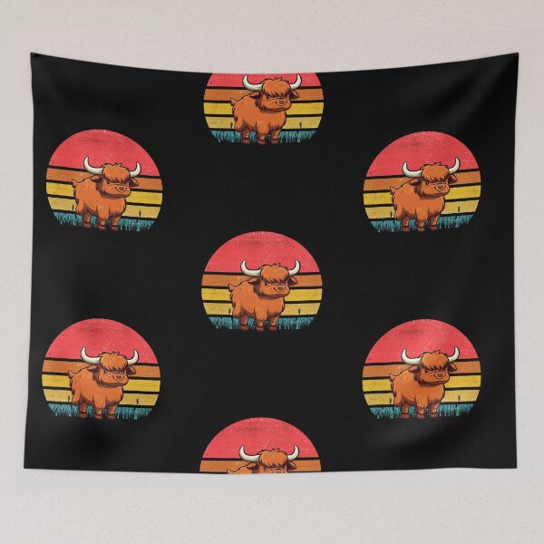 Item preview, Scottish Highland Cow Vintage Retro Sunset designed and sold by rafaeltto.