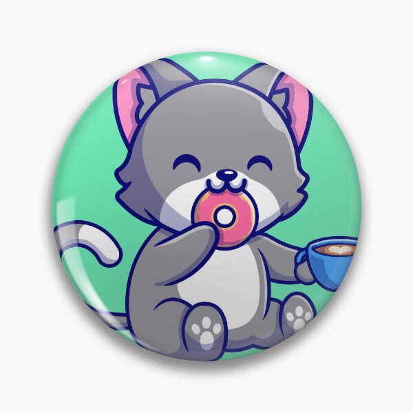 Item preview,  Cute Cat Enjoying Donut and Coffee Cartoon Icon designed and sold by hjian8219.
