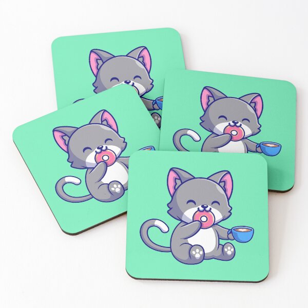 Item preview,  Cute Cat Enjoying Donut and Coffee Cartoon Icon designed and sold by hjian8219.