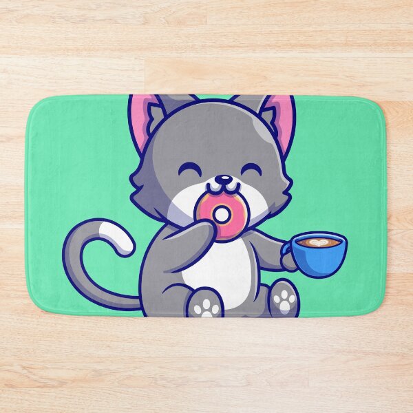 Item preview,  Cute Cat Enjoying Donut and Coffee Cartoon Icon designed and sold by hjian8219.