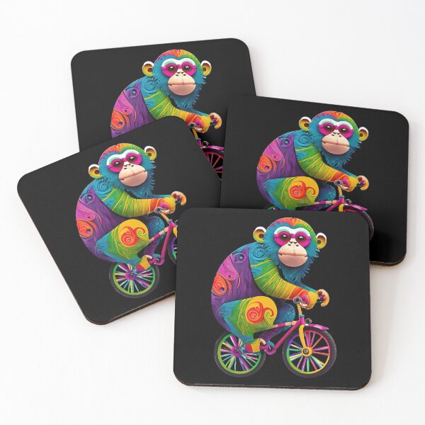Item preview, Rainbow colored monkey on a bicycle designed and sold by ToadsWorkshop.