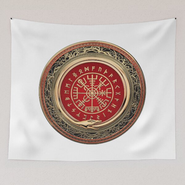 Item preview, Vegvisir - A Gold Magic Viking Runic Compass on White Leather designed and sold by Serge Averbukh Art Studio.